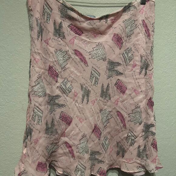 City of Junction West Pink and white vintage silk midi skirt with Paris Design - Picture 2 of 6